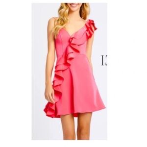 Ieena for Mac Duggal Pink Ruffled Mini Dress